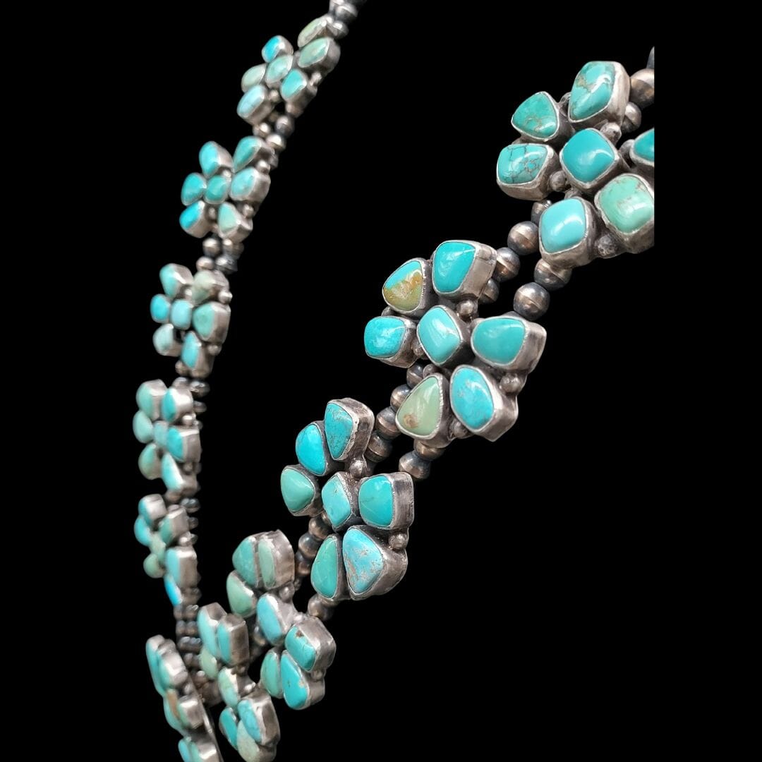 Large Turquoise & Sterling Squash Blossom Necklace - SQSW4