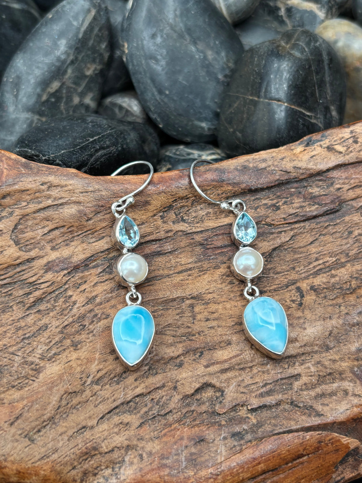 Larimar/Pearl/Blue Topaz Collar - NIG19