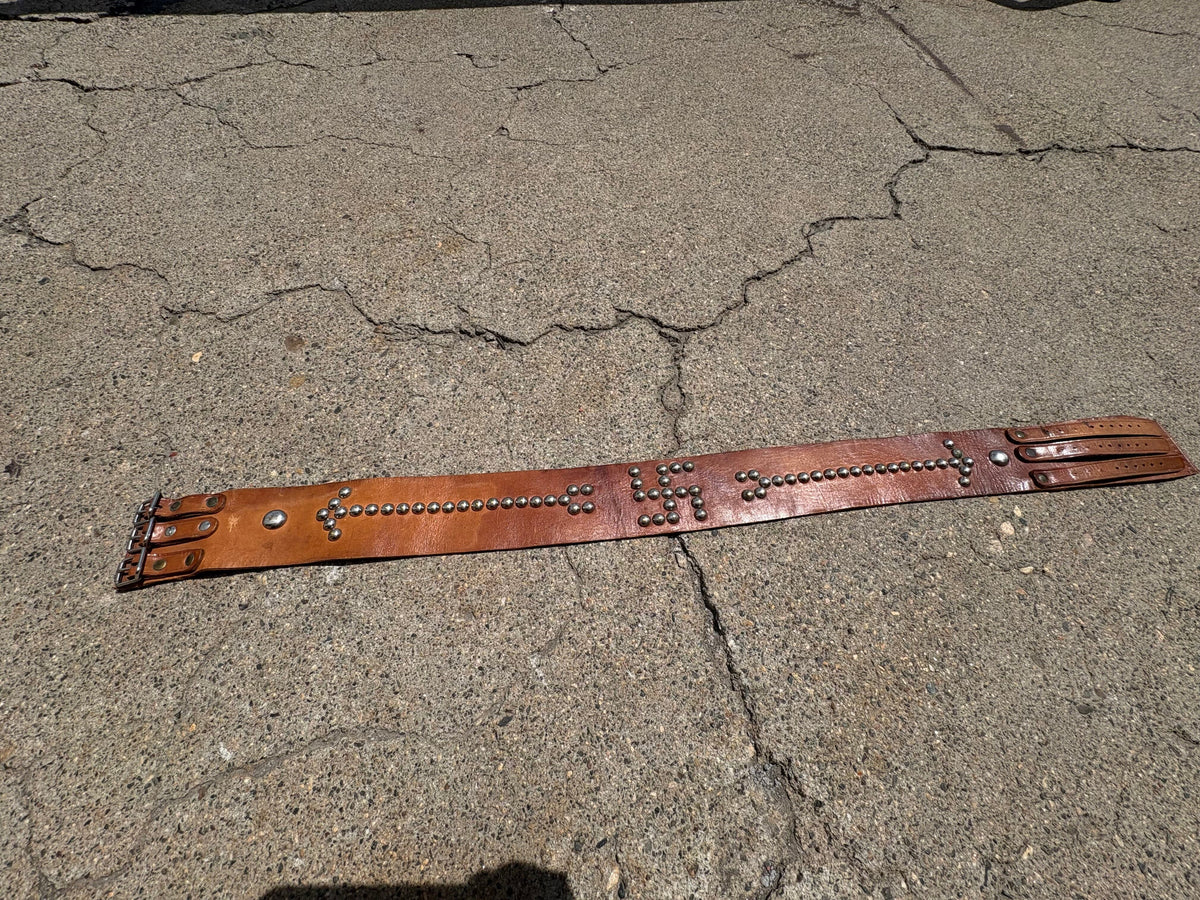Leather 3 Buckle Studded Belt - BTMH9