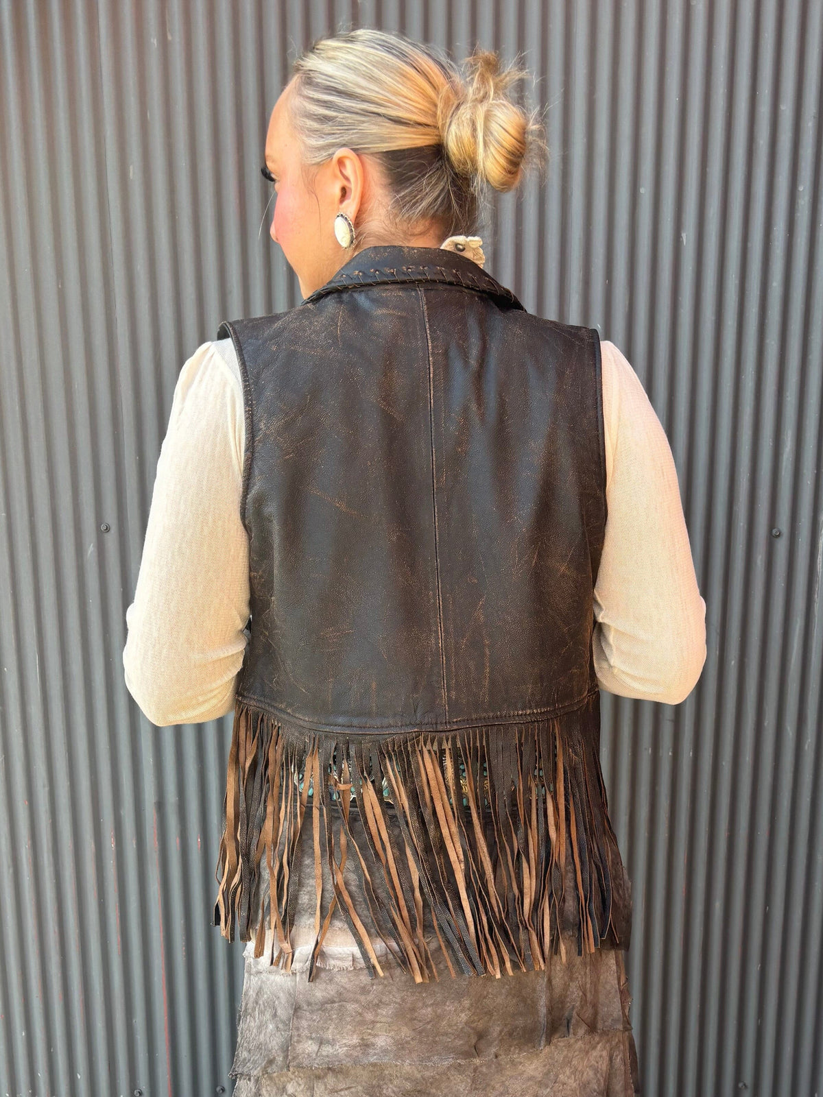 Leather Fringed Vest - Scully - L1181