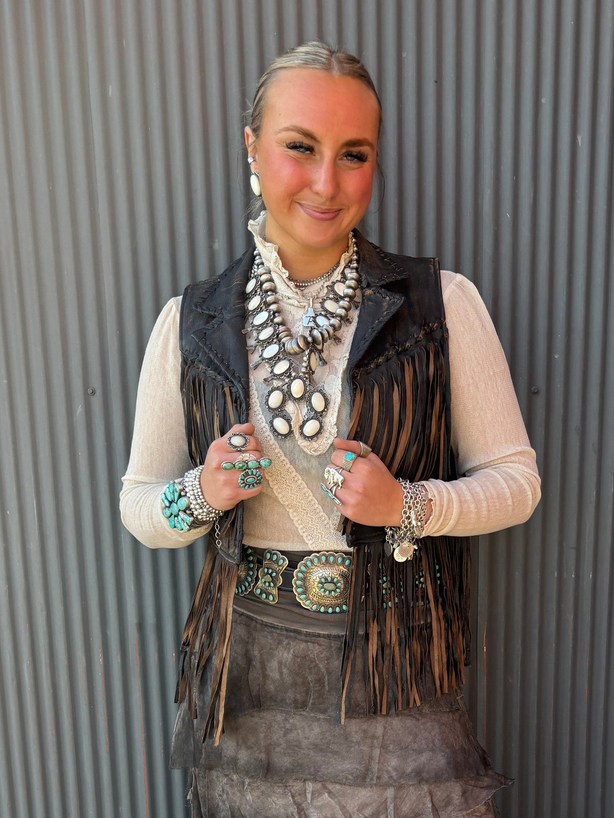 Leather Fringed Vest - Scully - L1181