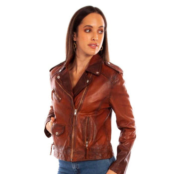 Leather Moto Jacket - Vintage Brown - Scully - JSY33