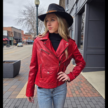 Leather Moto Jacket - Vintage Red - Scully - JSY32