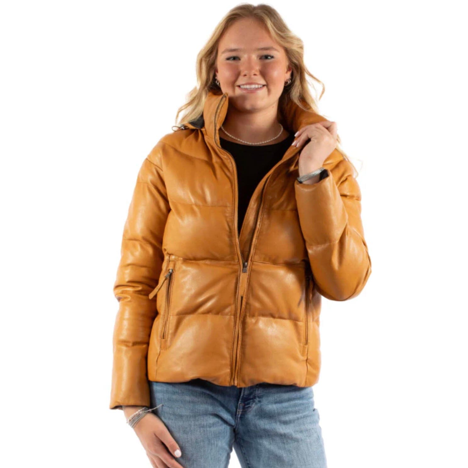 Leather Puffer Coat - Honey - Scully - JSY35