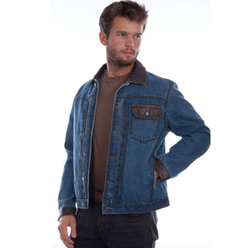Leather Trimmed Jacket - Denim - Scully - JSY43