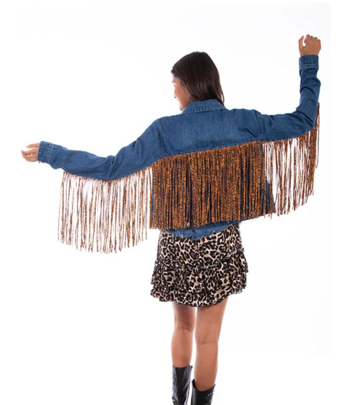 Leopard Fringed Denim Jacket - Scully - HC647