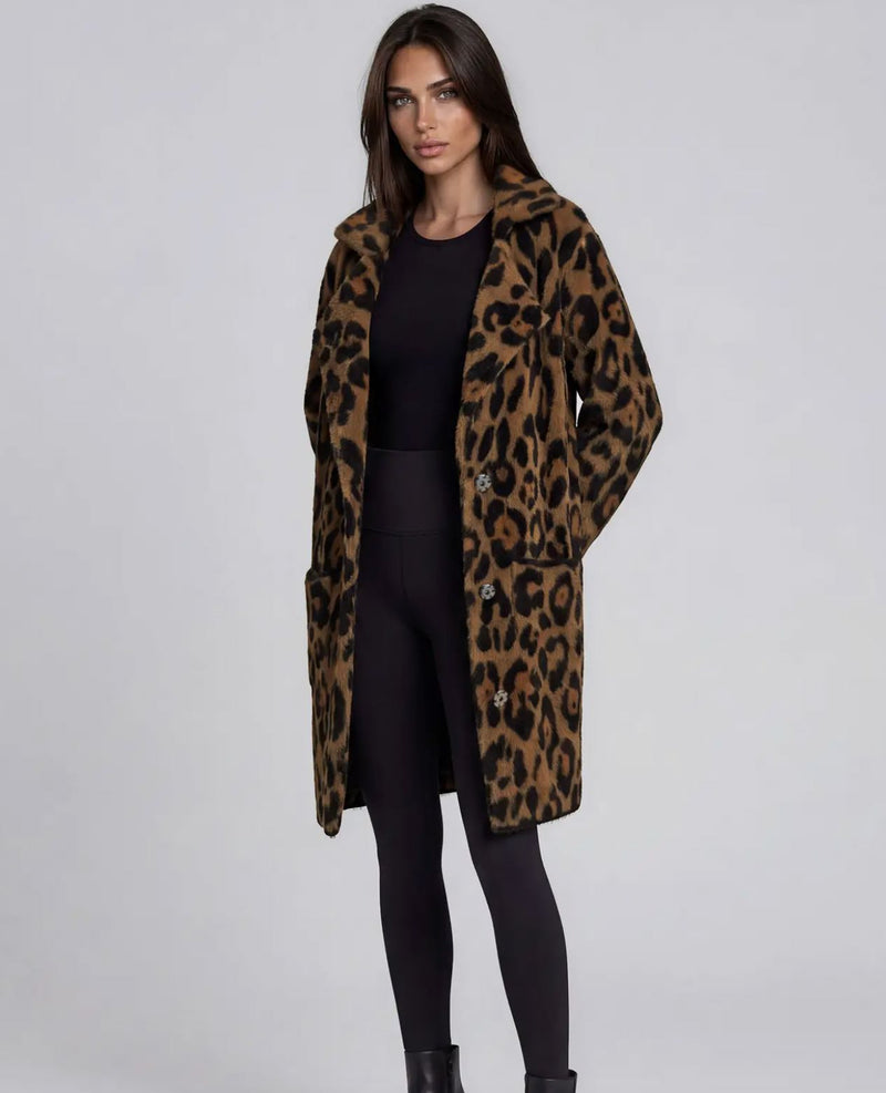 Leopard Print Faux Fur Coat - L34813