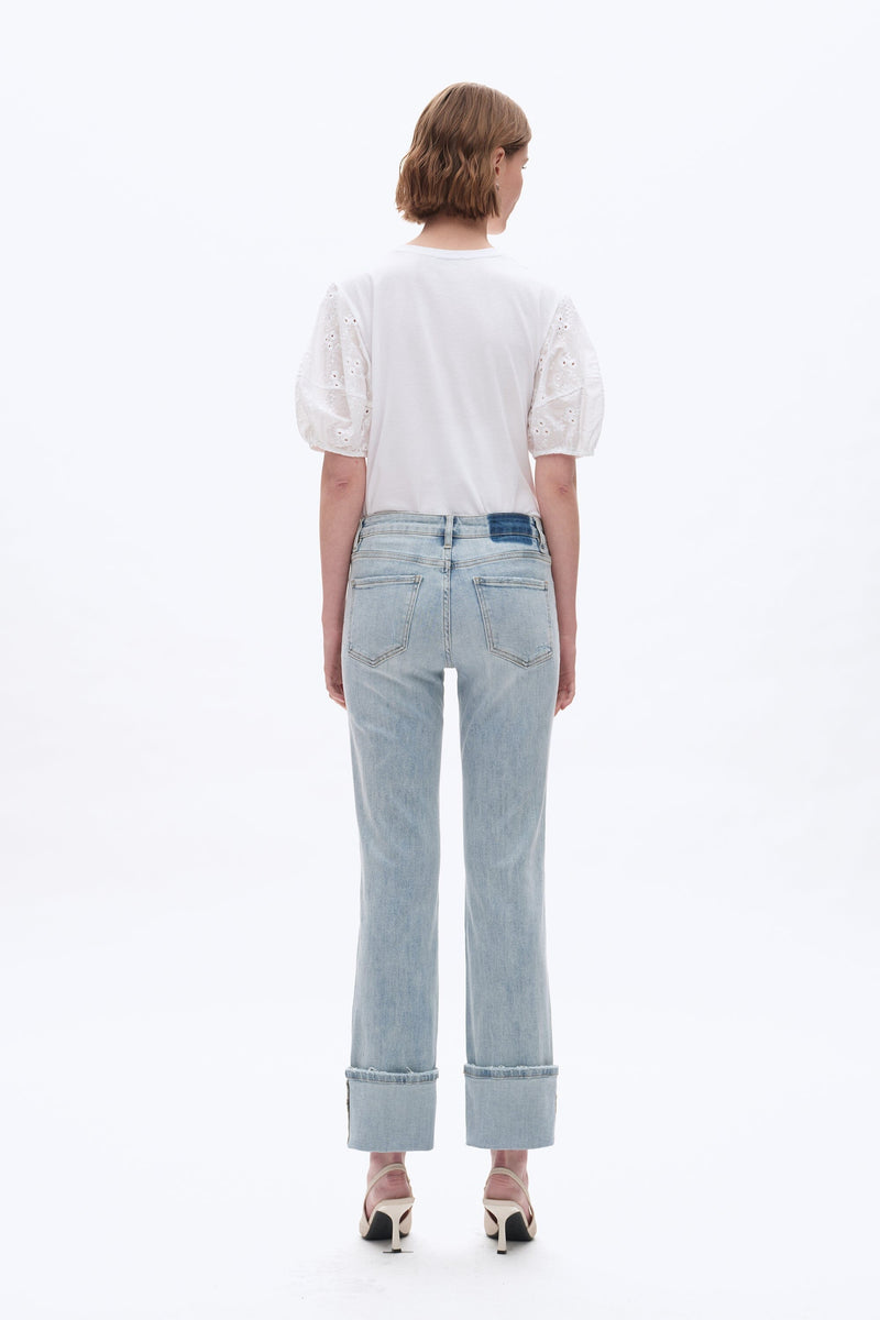 Light Blue Mid Rise Straight Cuffed Jean - BY5217