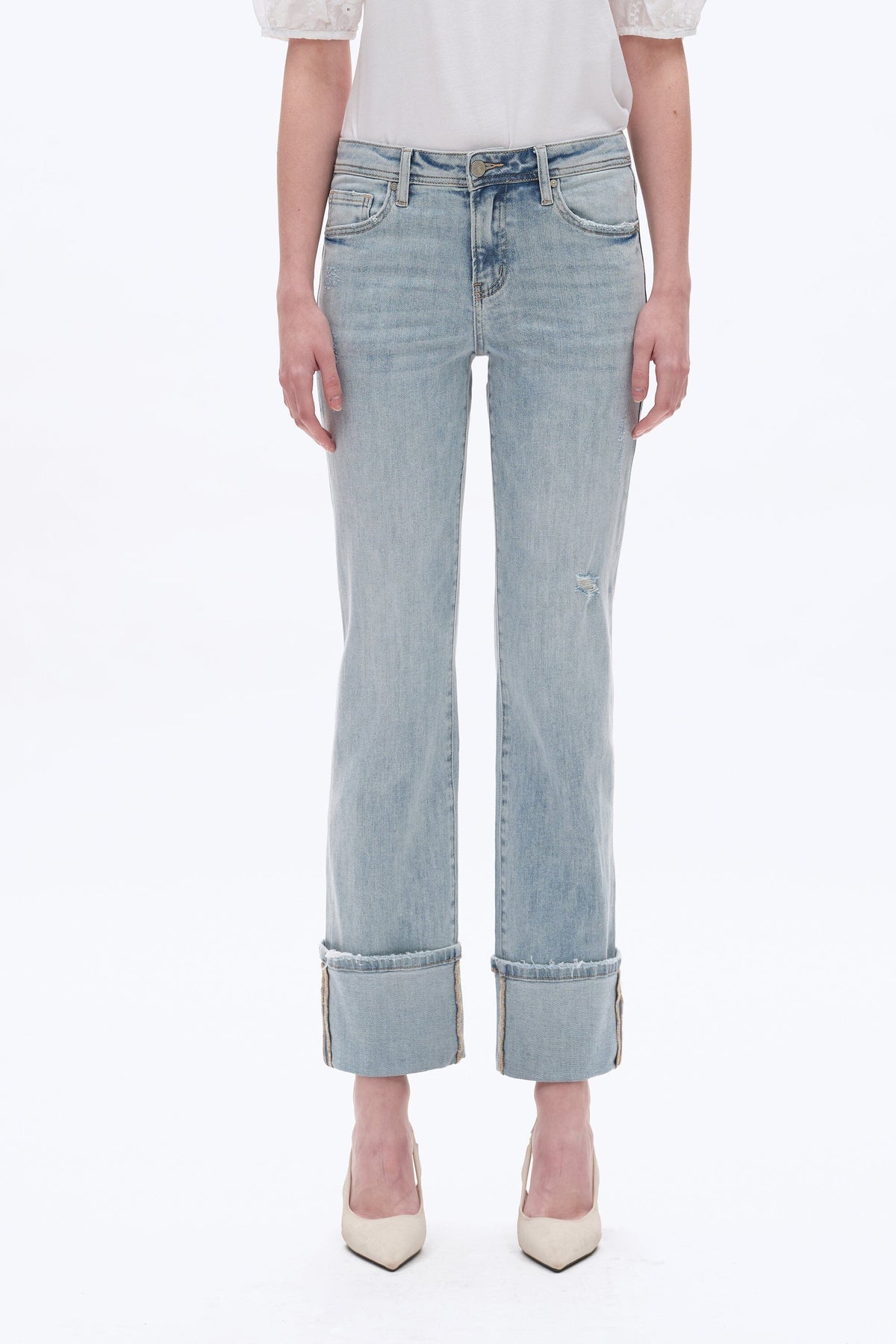 Light Blue Mid Rise Straight Cuffed Jean - BY5217