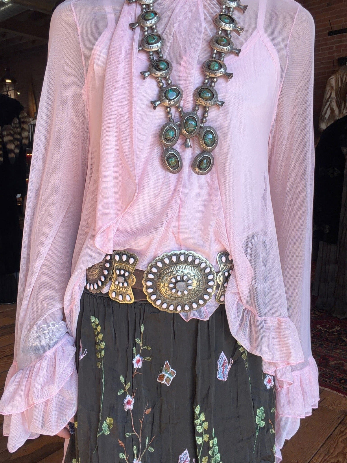 Light Pink Ruffle Mesh Blouse - 4809LP