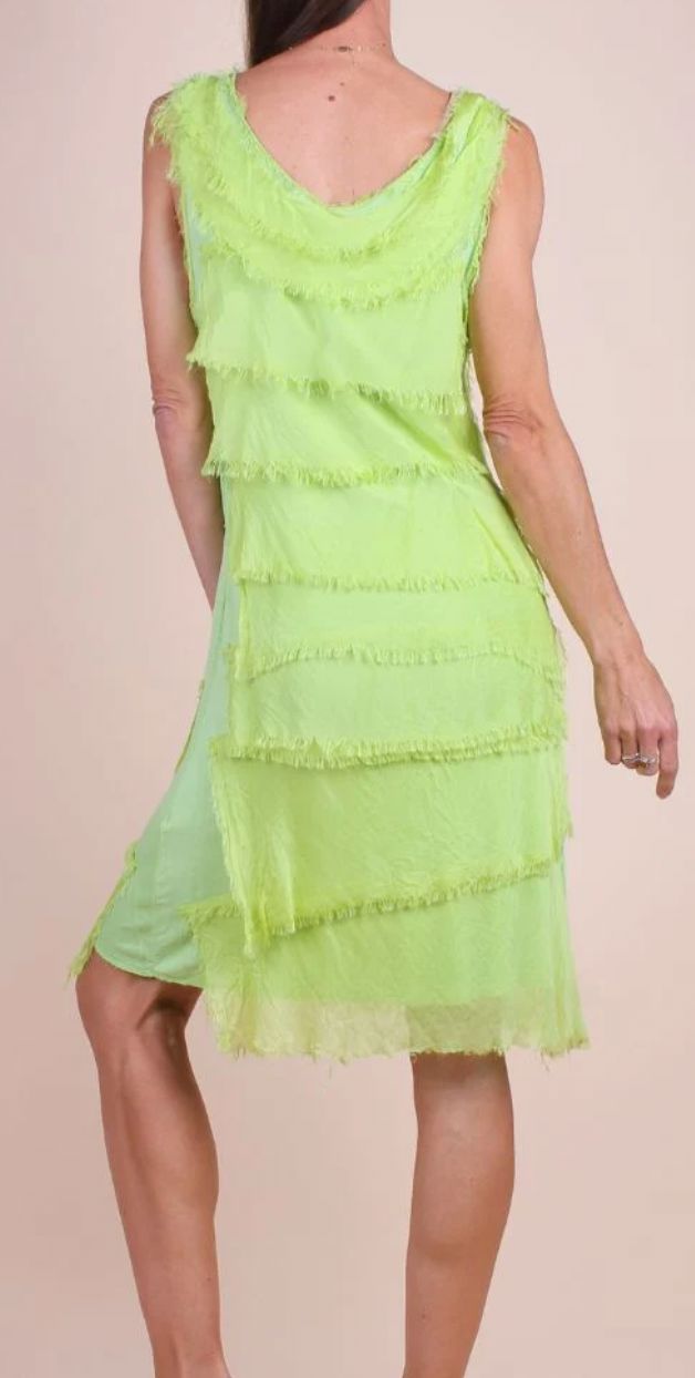 Lime Tiered Silk Cocktail Dress - DGG1-LM