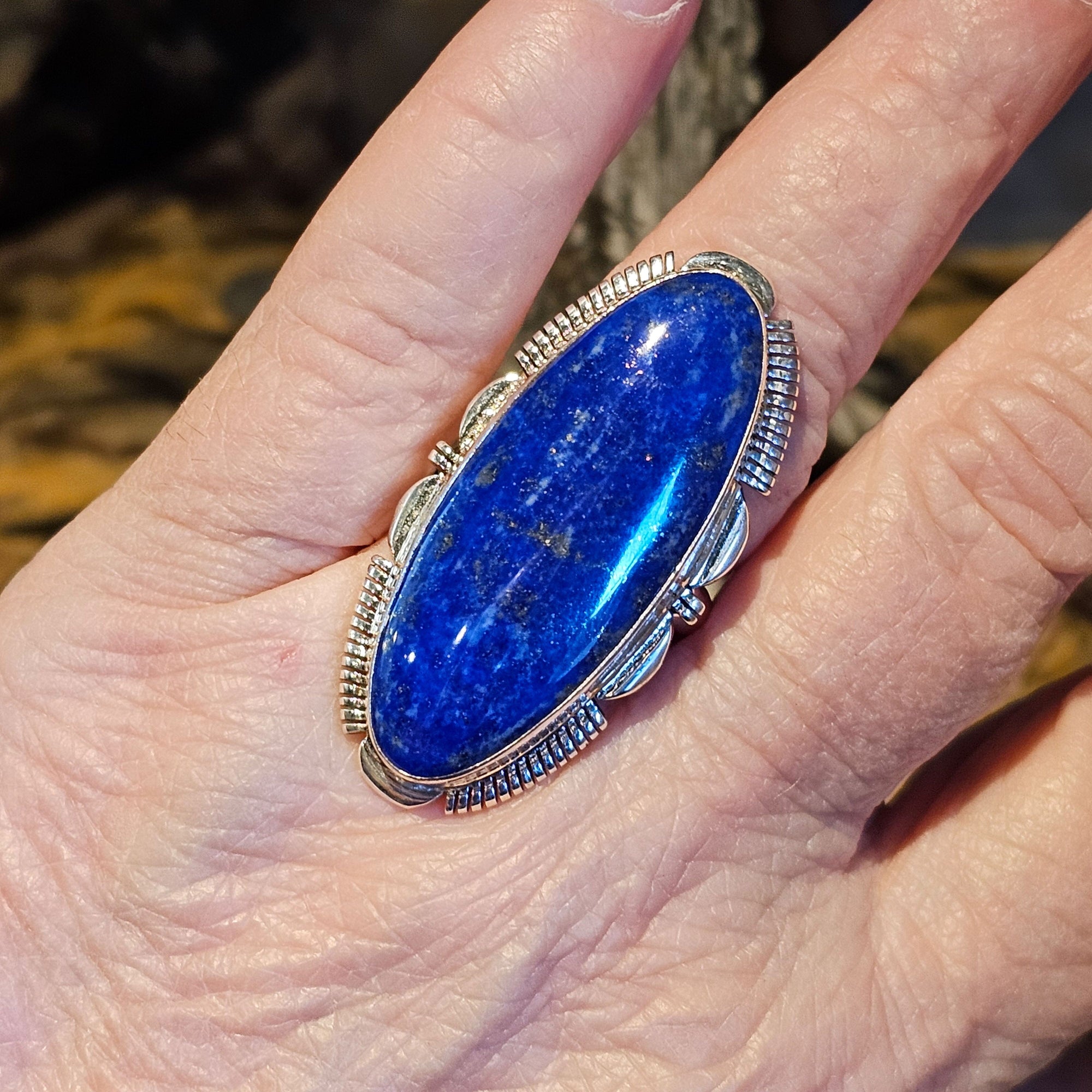 Long Oval Blue Lapis Ring - Size 9.25 - RAZ38