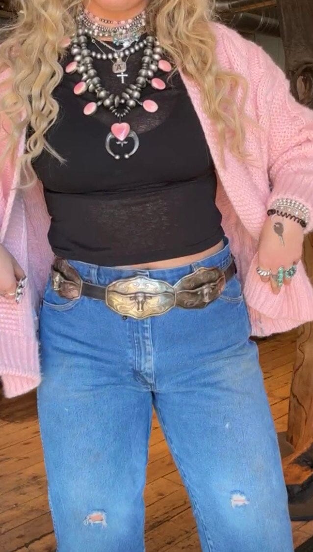 Longhorn German Silver/Leather Concho Belt - BBAR 202