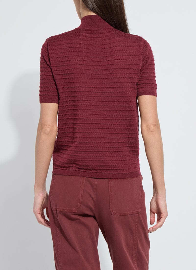 Lottie Smocked Mock Short Sleeve Sweater - Mahogany - LY3706M