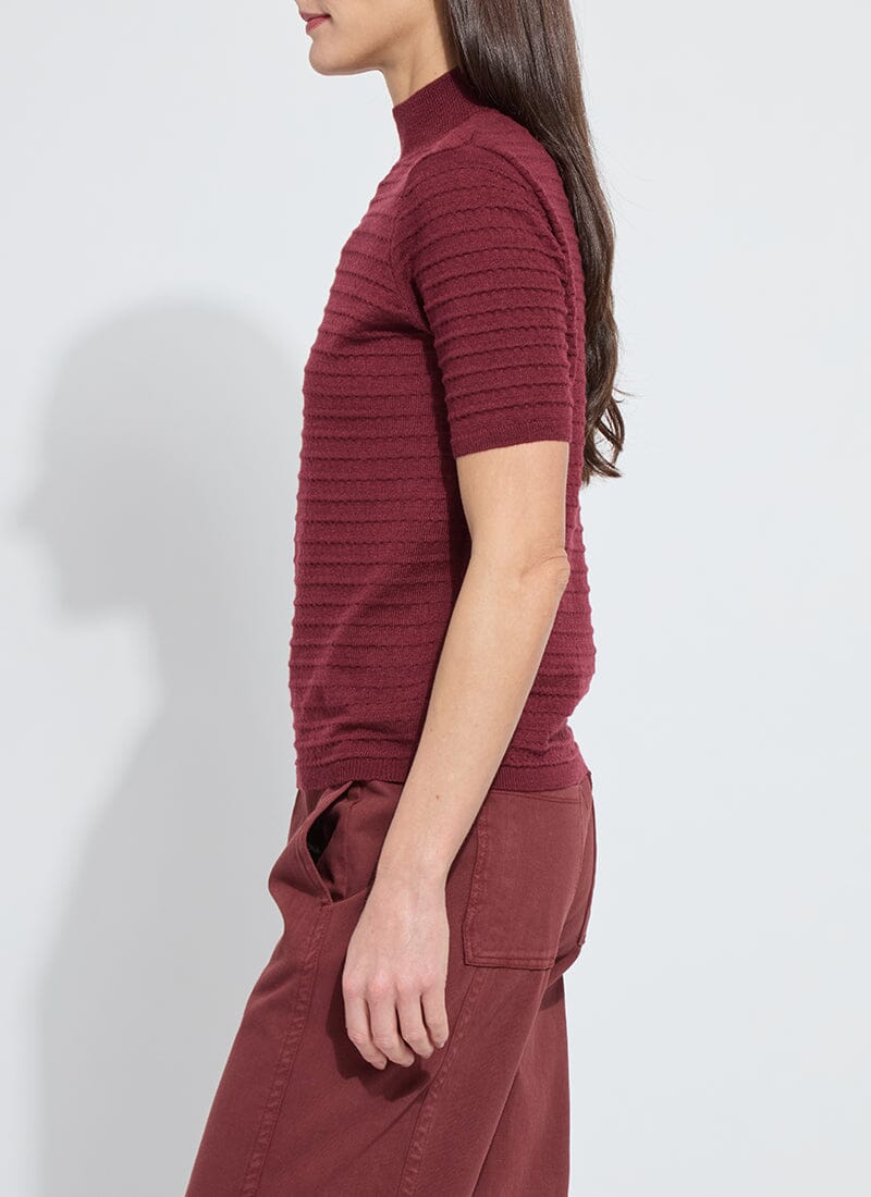 Lottie Smocked Mock Short Sleeve Sweater - Mahogany - LY3706M