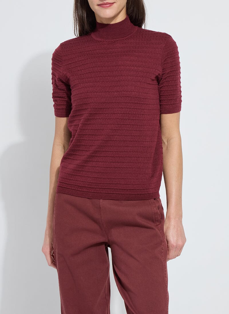 Lottie Smocked Mock Short Sleeve Sweater - Mahogany - LY3706M