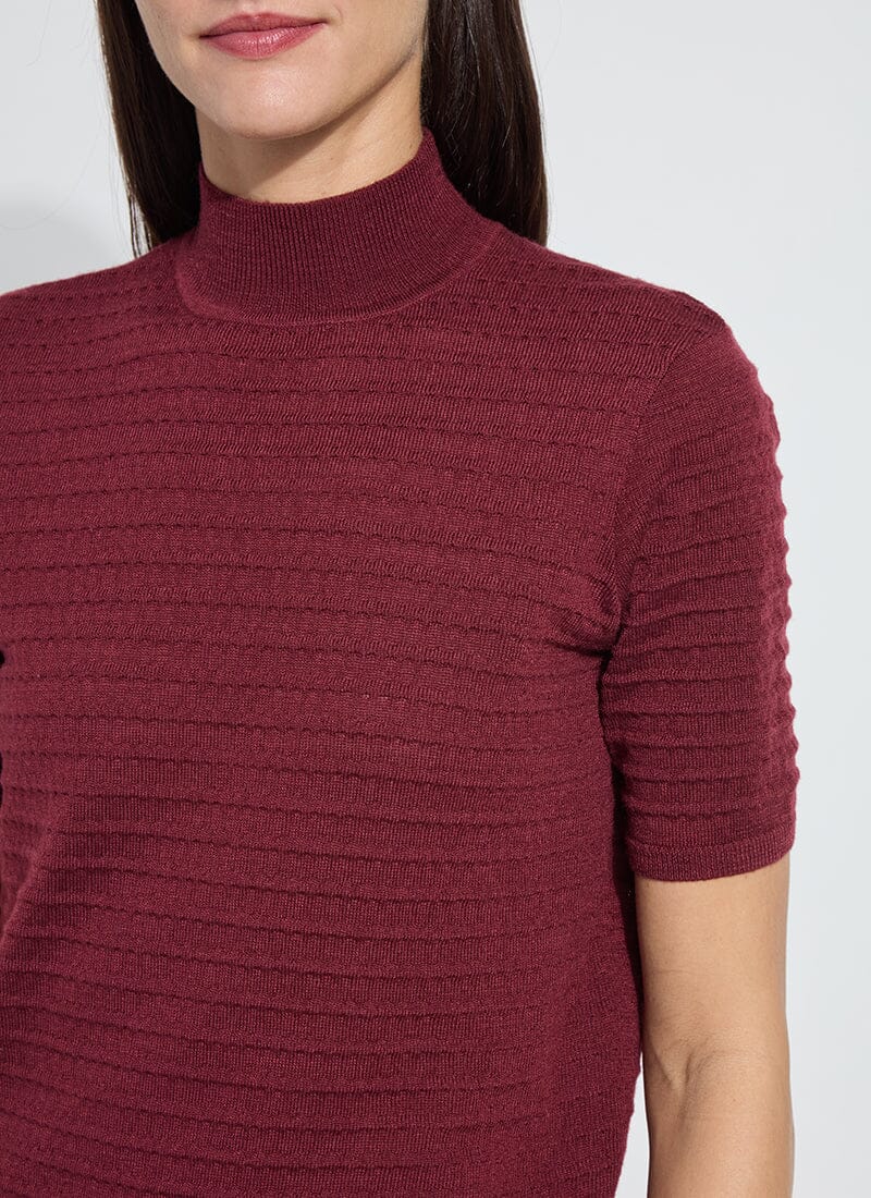 Lottie Smocked Mock Short Sleeve Sweater - Mahogany - LY3706M