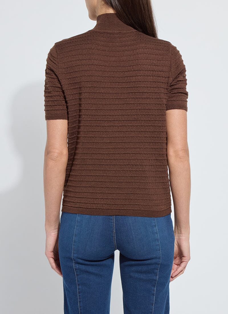 Lottie Smocked Mock Short Sleeve Sweater - Wood - LY3706W