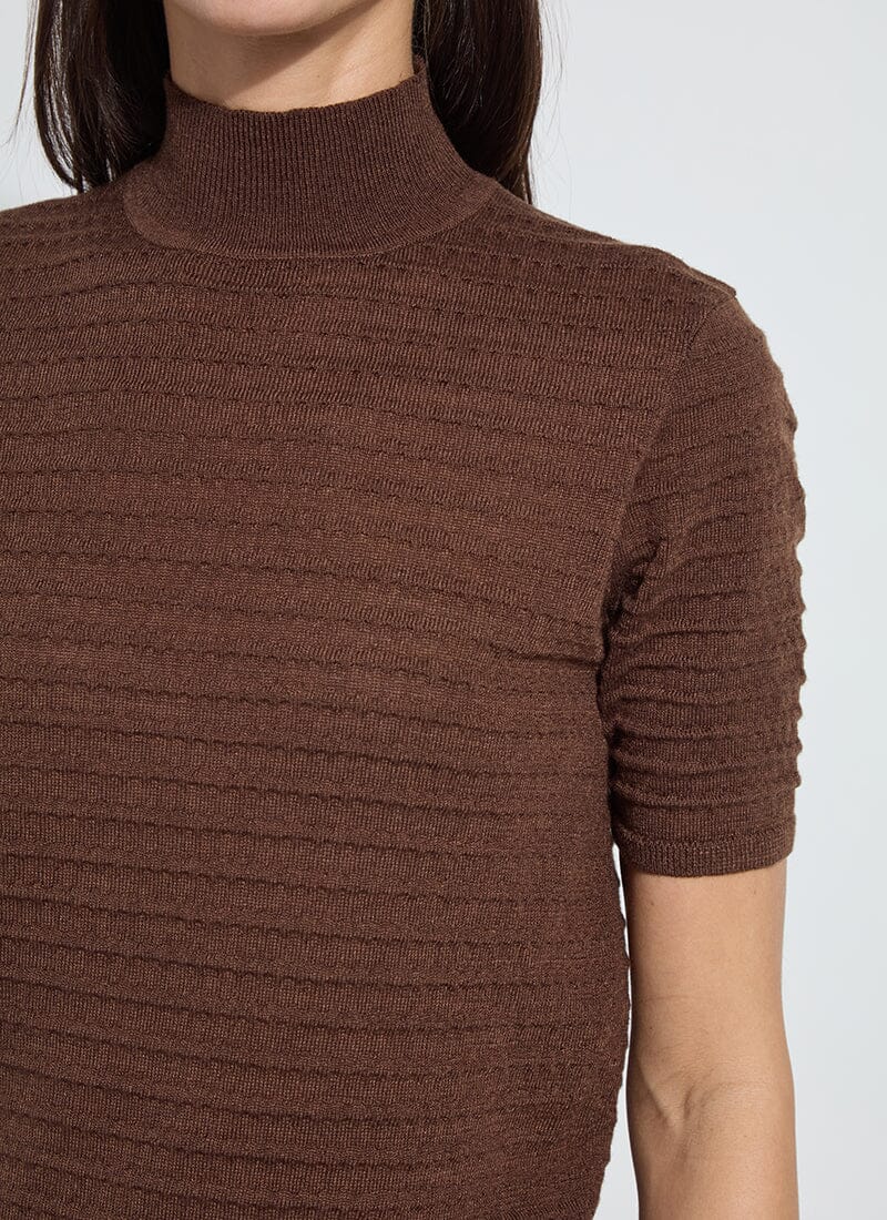 Lottie Smocked Mock Short Sleeve Sweater - Wood - LY3706W