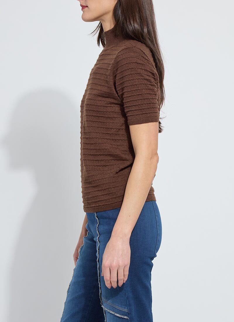 Lottie Smocked Mock Short Sleeve Sweater - Wood - LY3706W