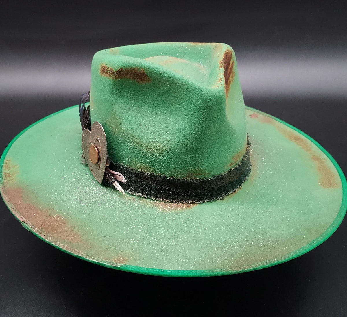 "Lucky Me" Green Felt Hat - HIML79 - Size S