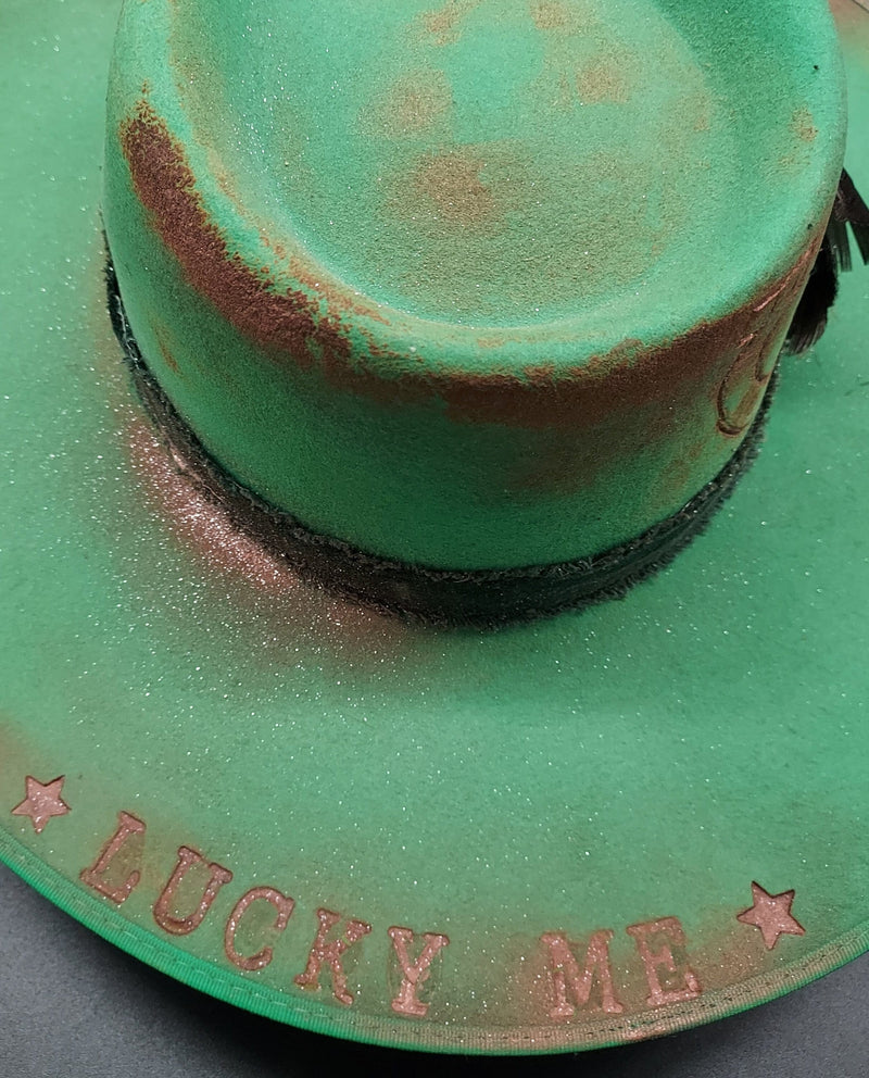 "Lucky Me" Green Felt Hat - HIML79 - Size S
