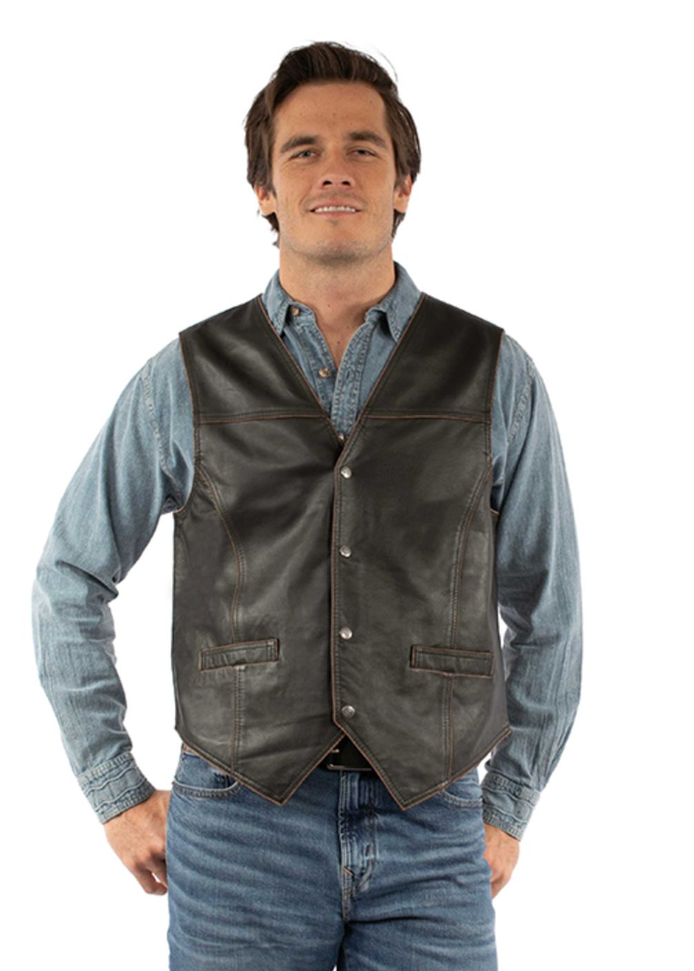 Men's Classic Western Leather Brown Vest - 2111