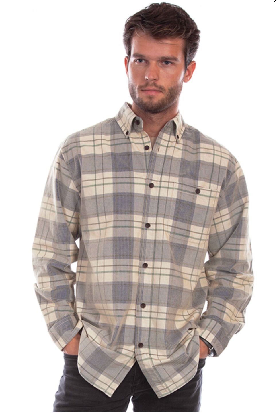 Men's Corduroy Plaid Shirt - Blue/Tan - 5334BT
