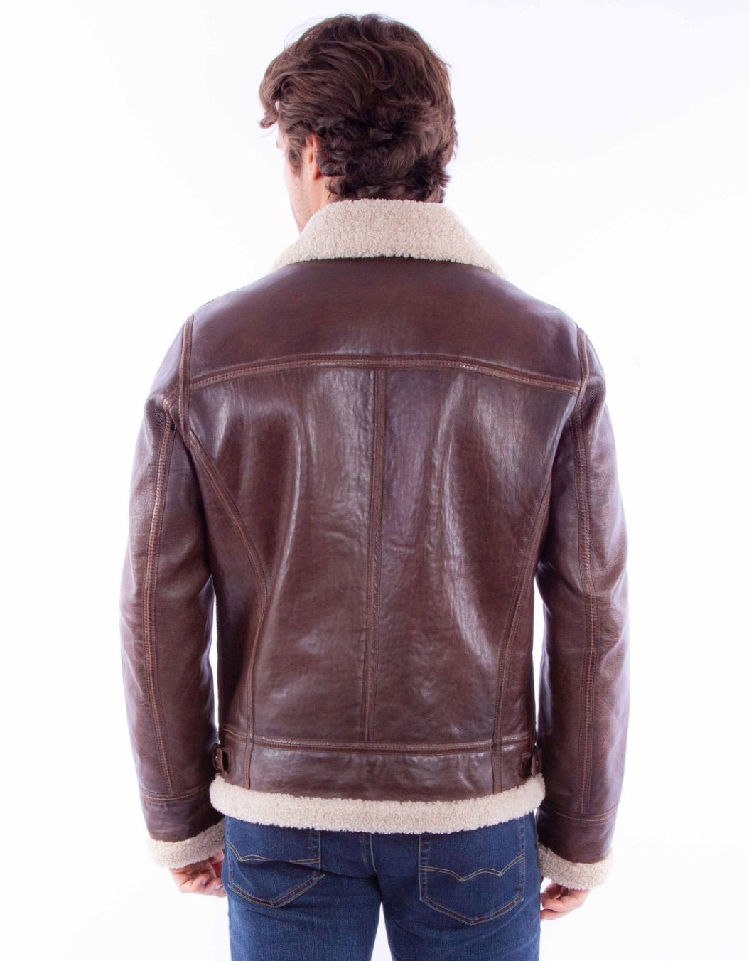 Men's Leather Aviator Jacket - Chocolate - 2049CH