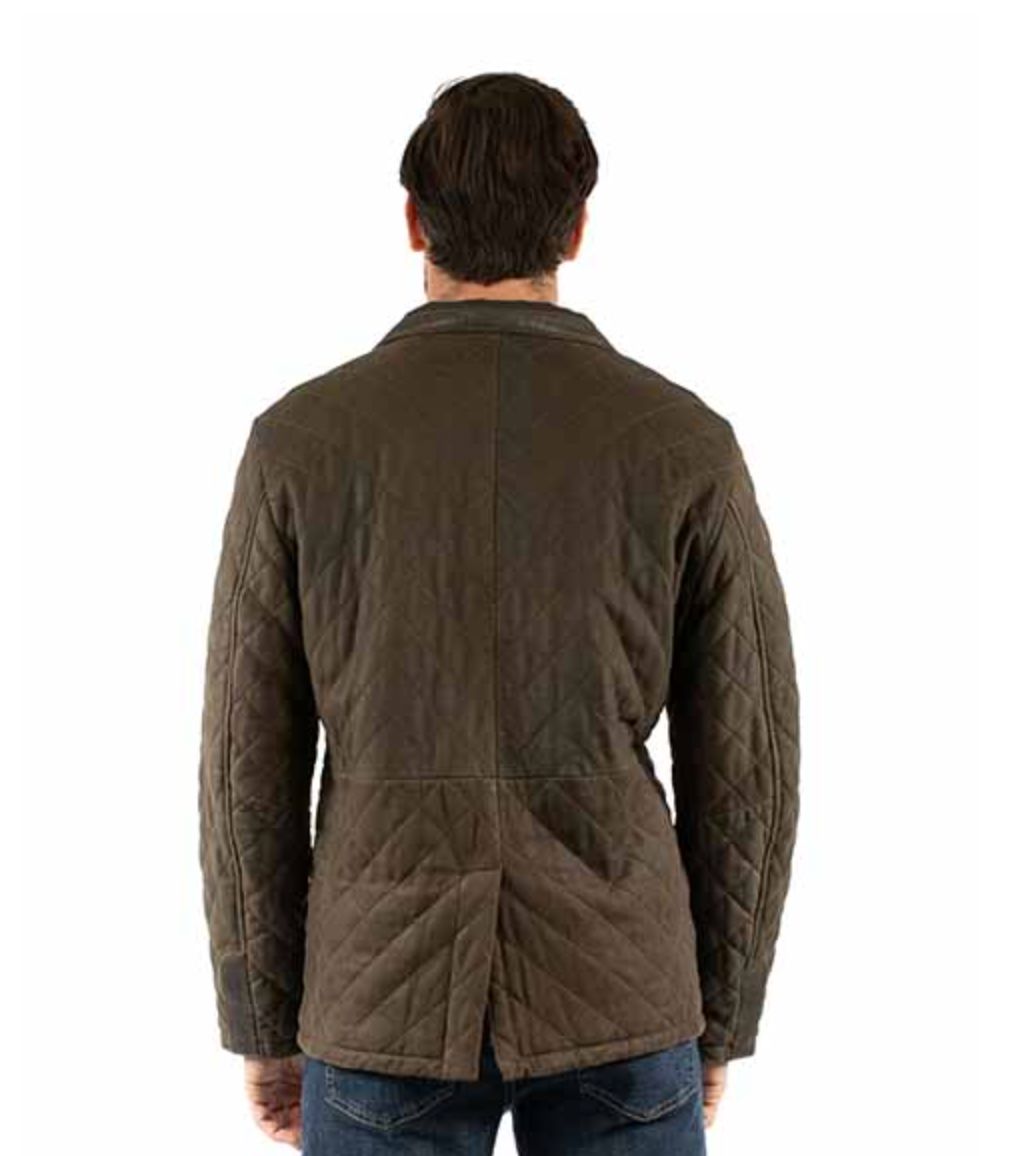 Men's Olive Quilted Leather Jacket - 2105V