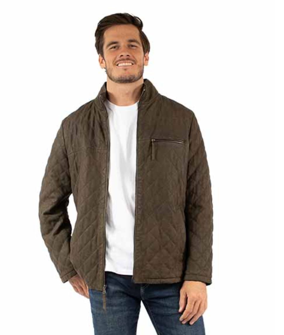 Men's Olive Quilted Leather Jacket - 2105V