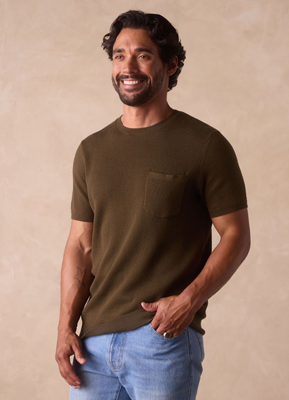 Men's Waffle Knit Tee Olive - SHNB4