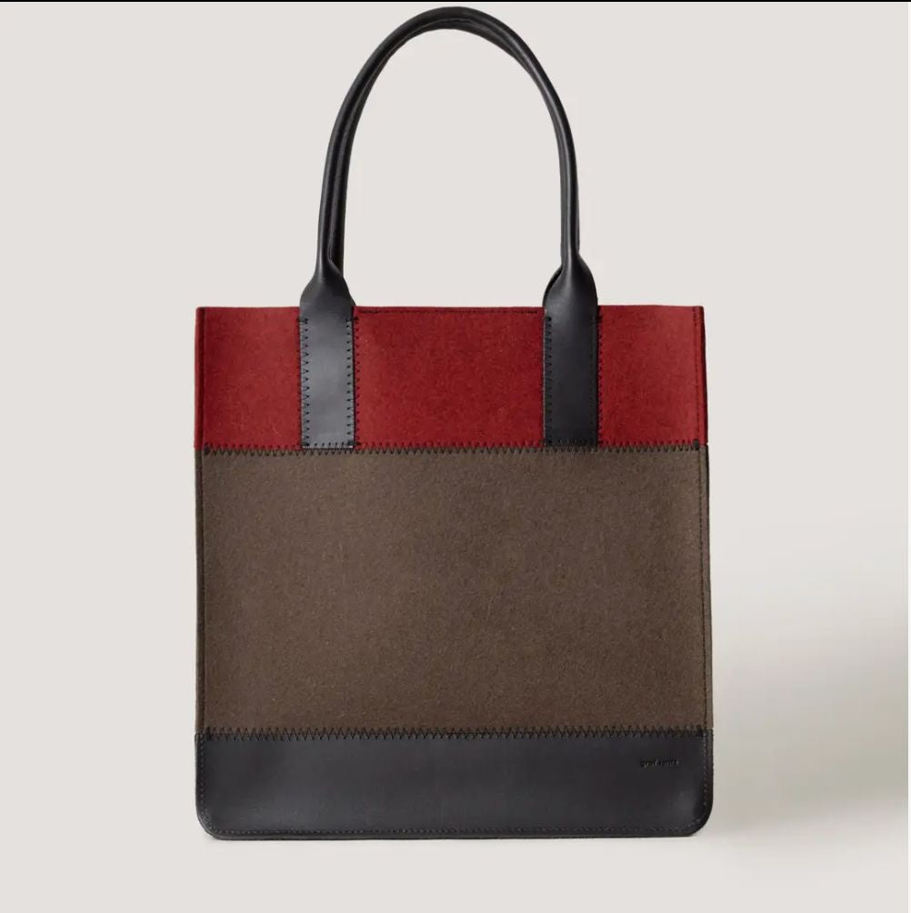 Merino Wool Large Tote - Tobacco/Cherry - JNTTOT-TC