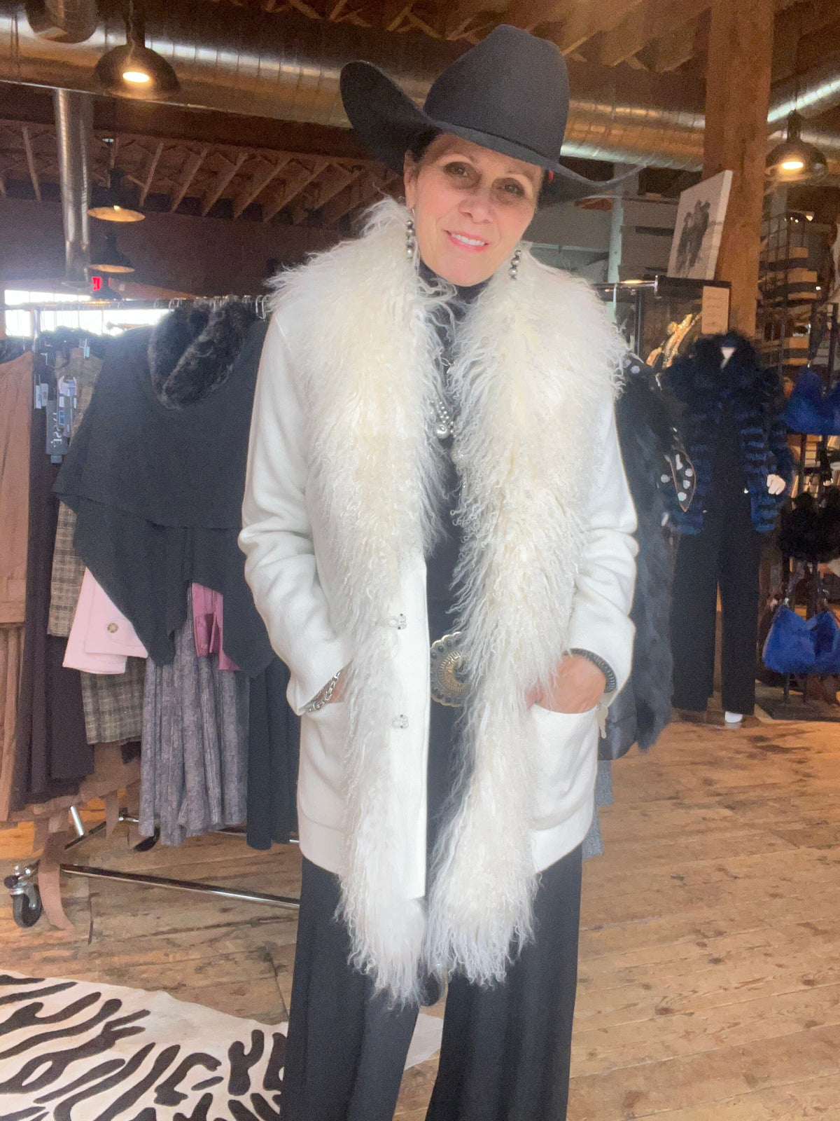 Merino/Lamb Trimmed Shawl Jacket - Chalk - LM1079C