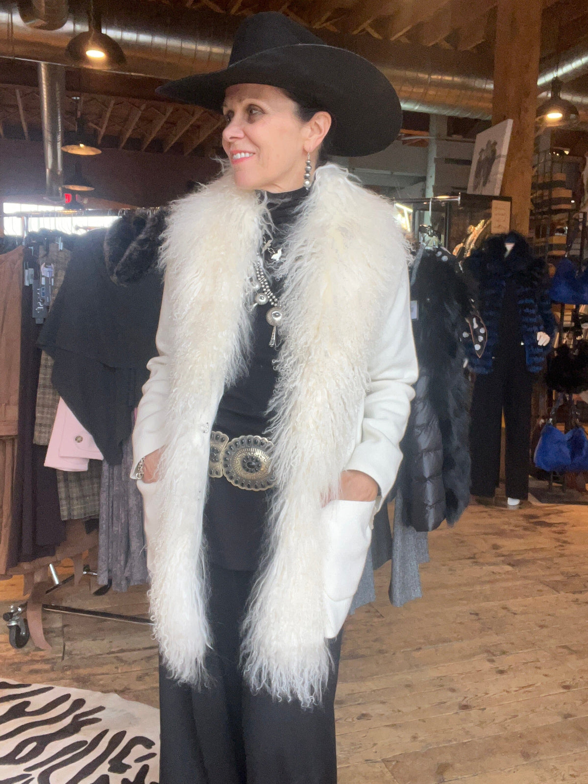 Merino/Lamb Trimmed Shawl Jacket - Chalk - LM1079C