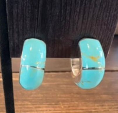 Mini Inlay Turquoise Wide Hoop Earrings - PDD705