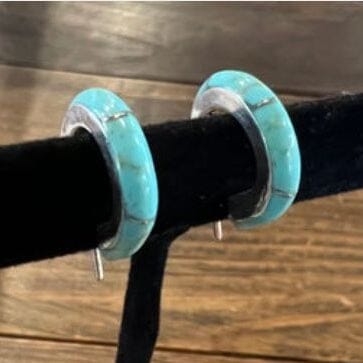 Mini Inlay Turquoise/Silver Hoops - PDD702