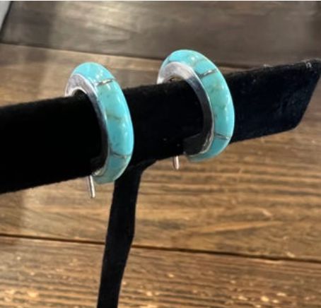 Mini Inlay Turquoise/Silver Hoops - PDD702