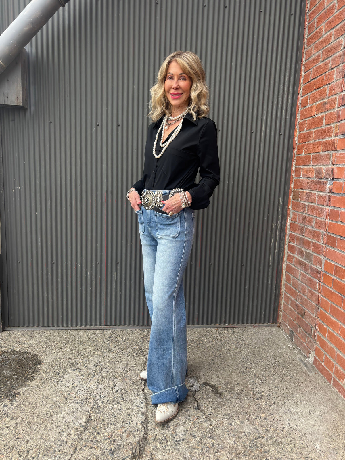 Mini Patch Pocket High Rise/Wide Leg Jeans - BY8224