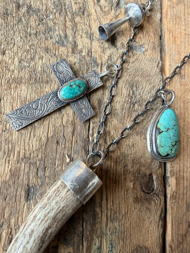 Mixed Charm Sterling/Antler & Turquoise Necklace - NVO21