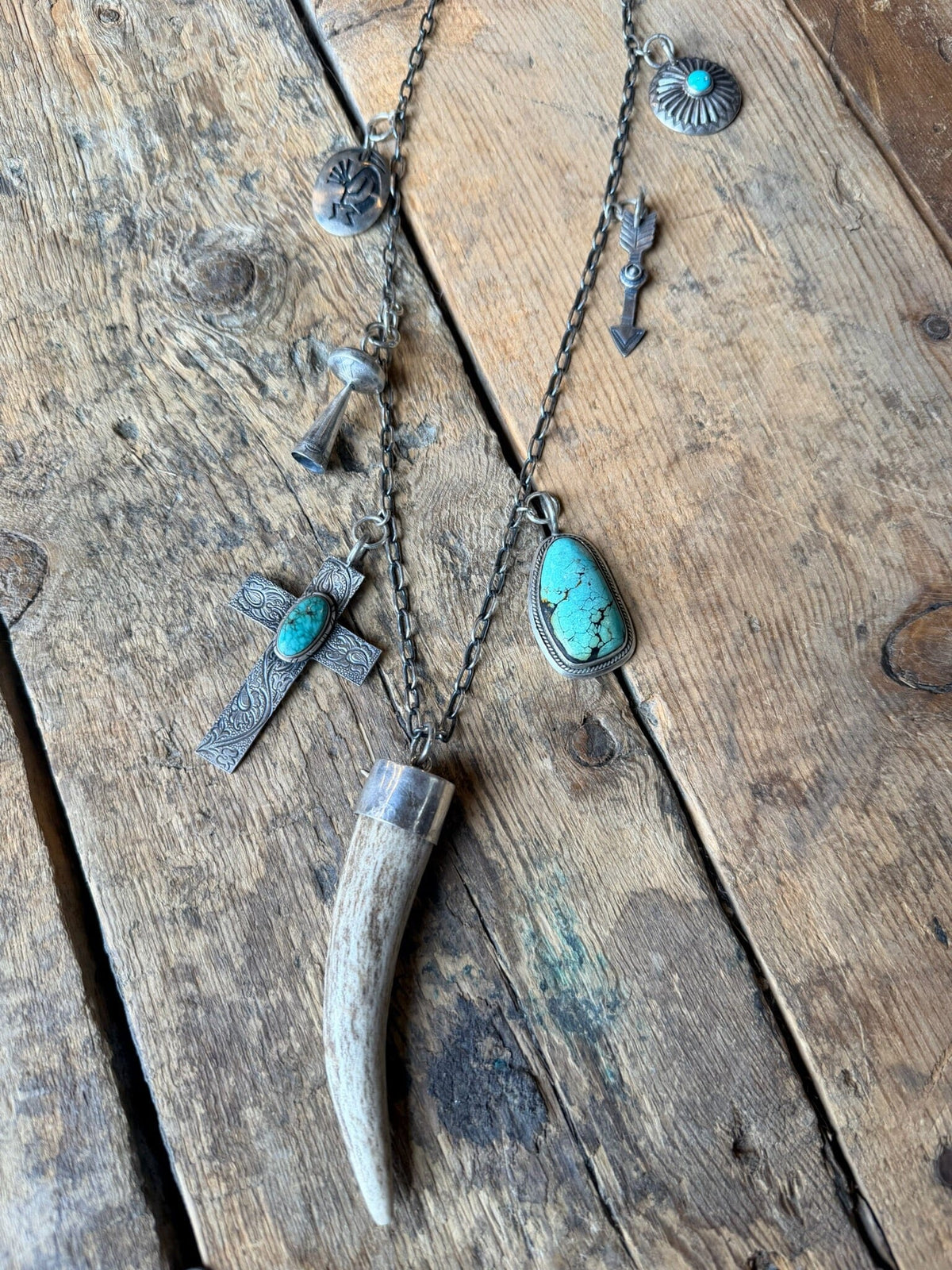 Mixed Charm Sterling/Antler & Turquoise Necklace - NVO21