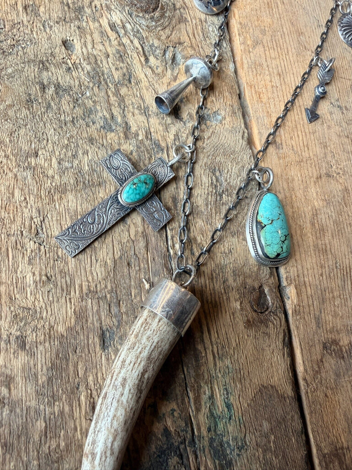 Mixed Charm Sterling/Antler & Turquoise Necklace - NVO21