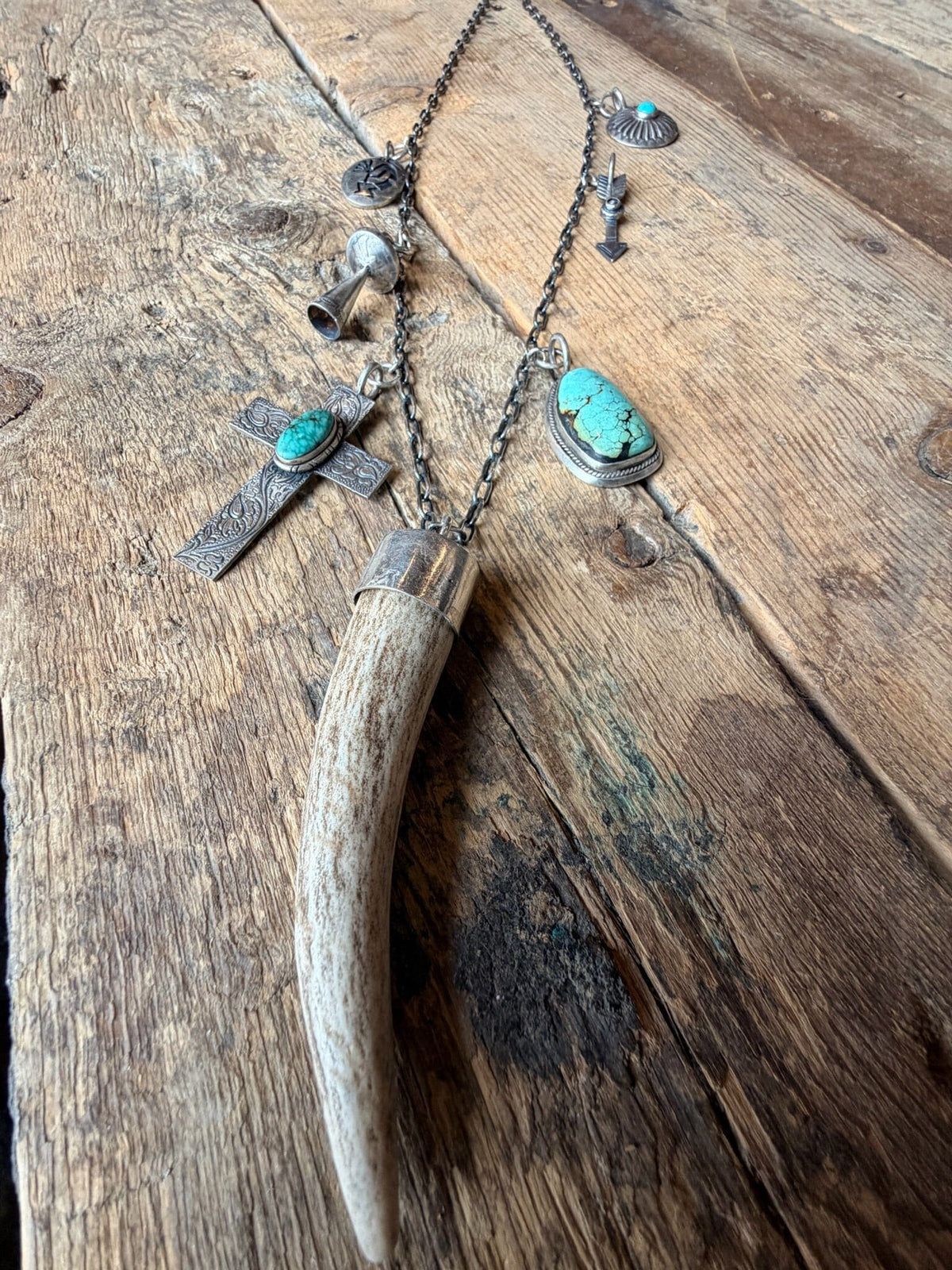 Mixed Charm Sterling/Antler & Turquoise Necklace - NVO21