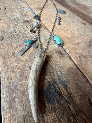 Mixed Charm Sterling/Antler & Turquoise Necklace - NVO21
