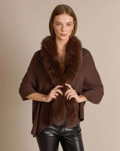 Mocha Cashmere/Fox Wrap - LX3009-M