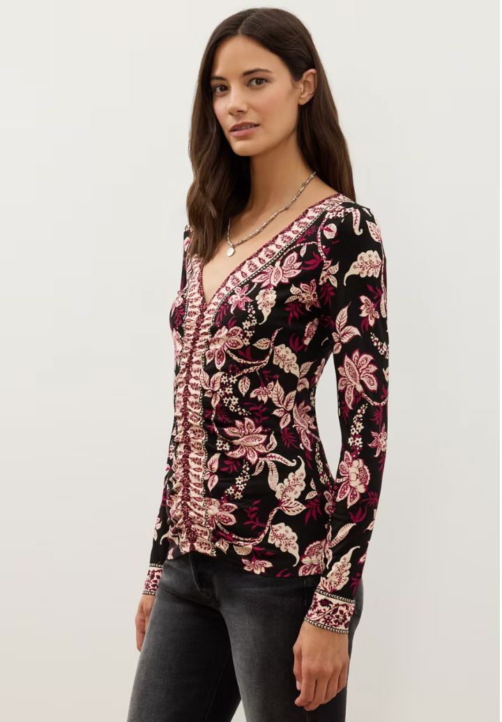 Morie Long Sleeve Center Ruched Blouse - 16326