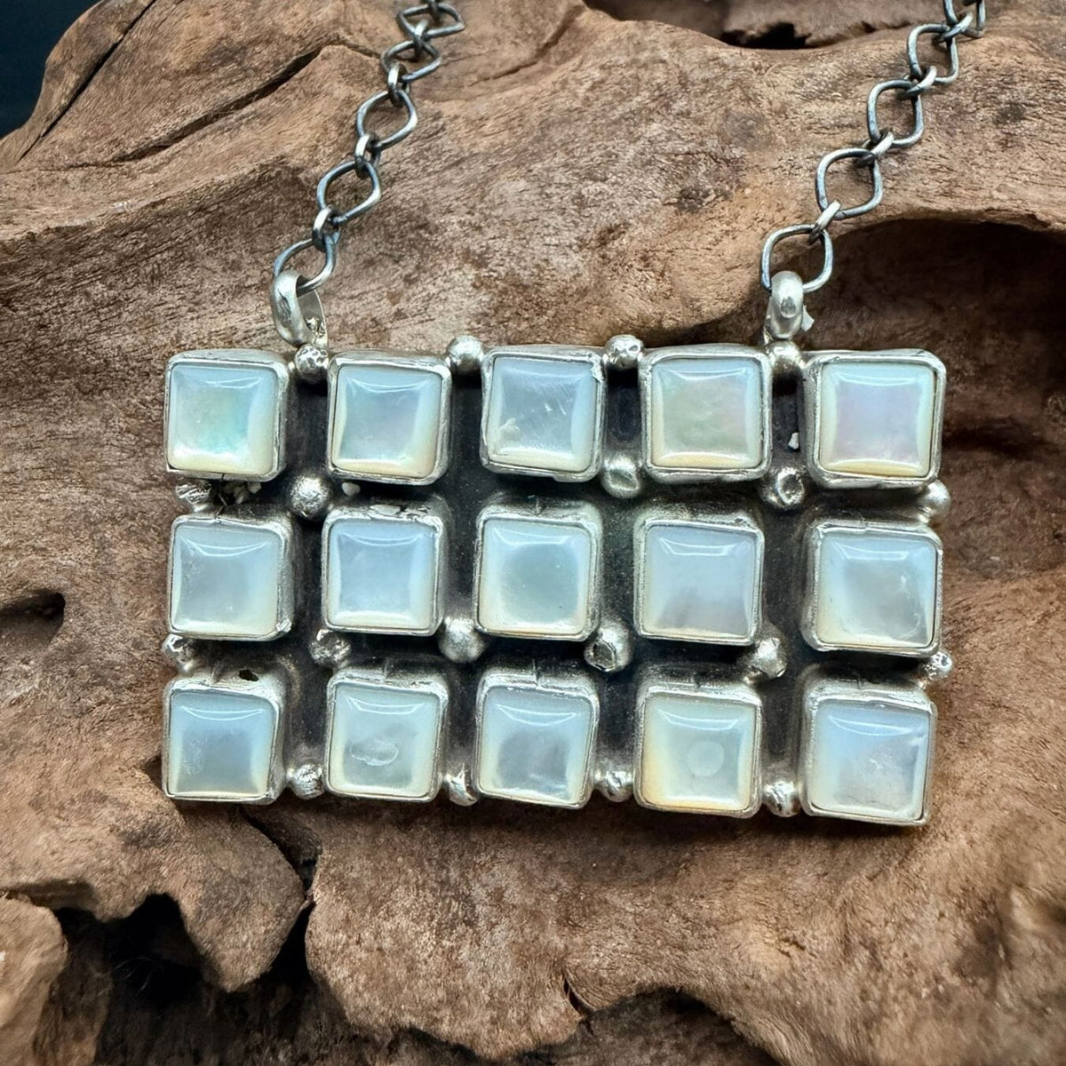 Mother Of Pearl 15-Stone Rectangle Pendant Necklace - NSL37