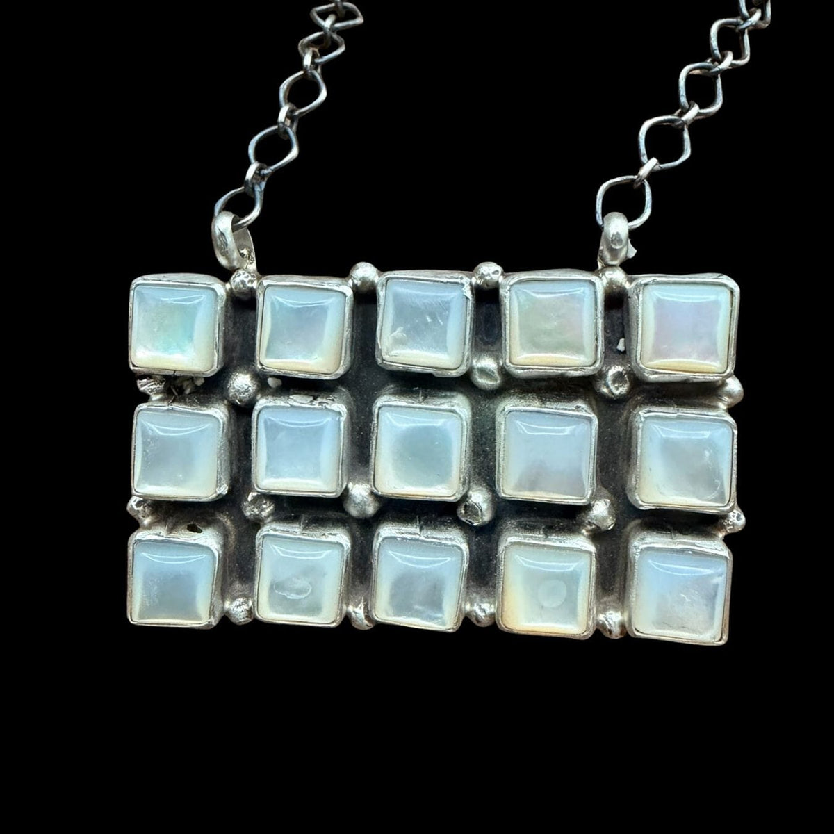 Mother Of Pearl 15-Stone Rectangle Pendant Necklace - NSL37