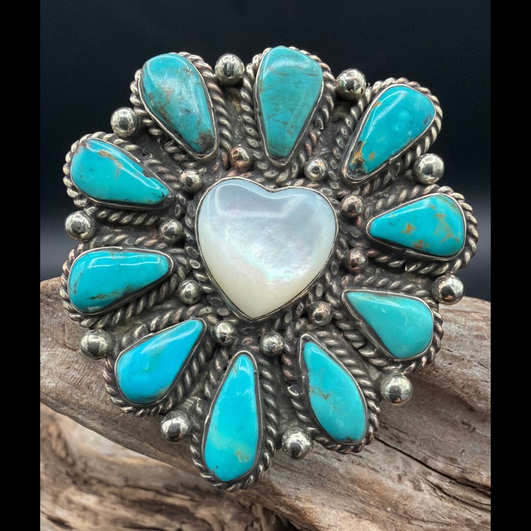 Mother of Pearl & Turquoise German Silver Ring - RBAR6