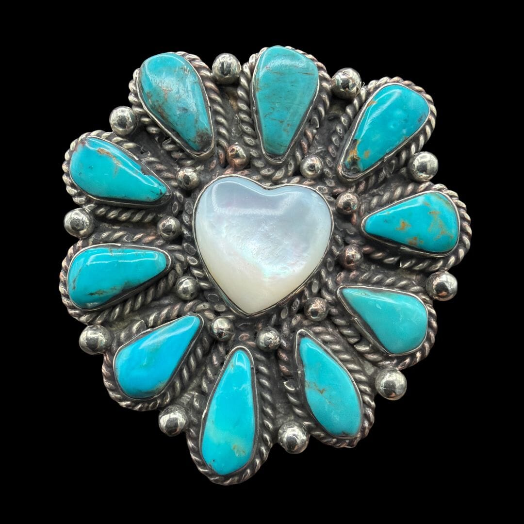 Mother of Pearl & Turquoise German Silver Ring - RBAR6